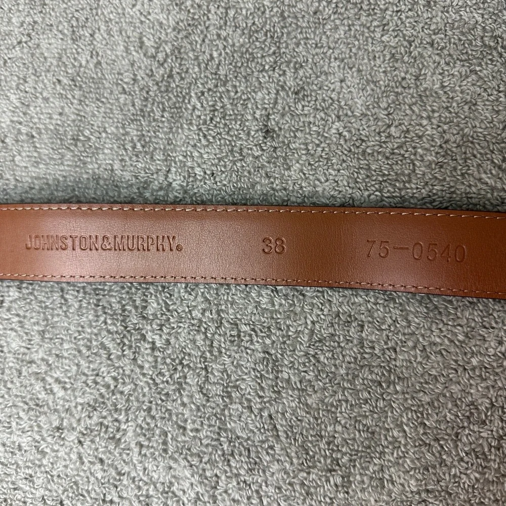 Johnston & Murphy Mens Brown Leather Dress Belt 38 Silver Buckle 75-0540